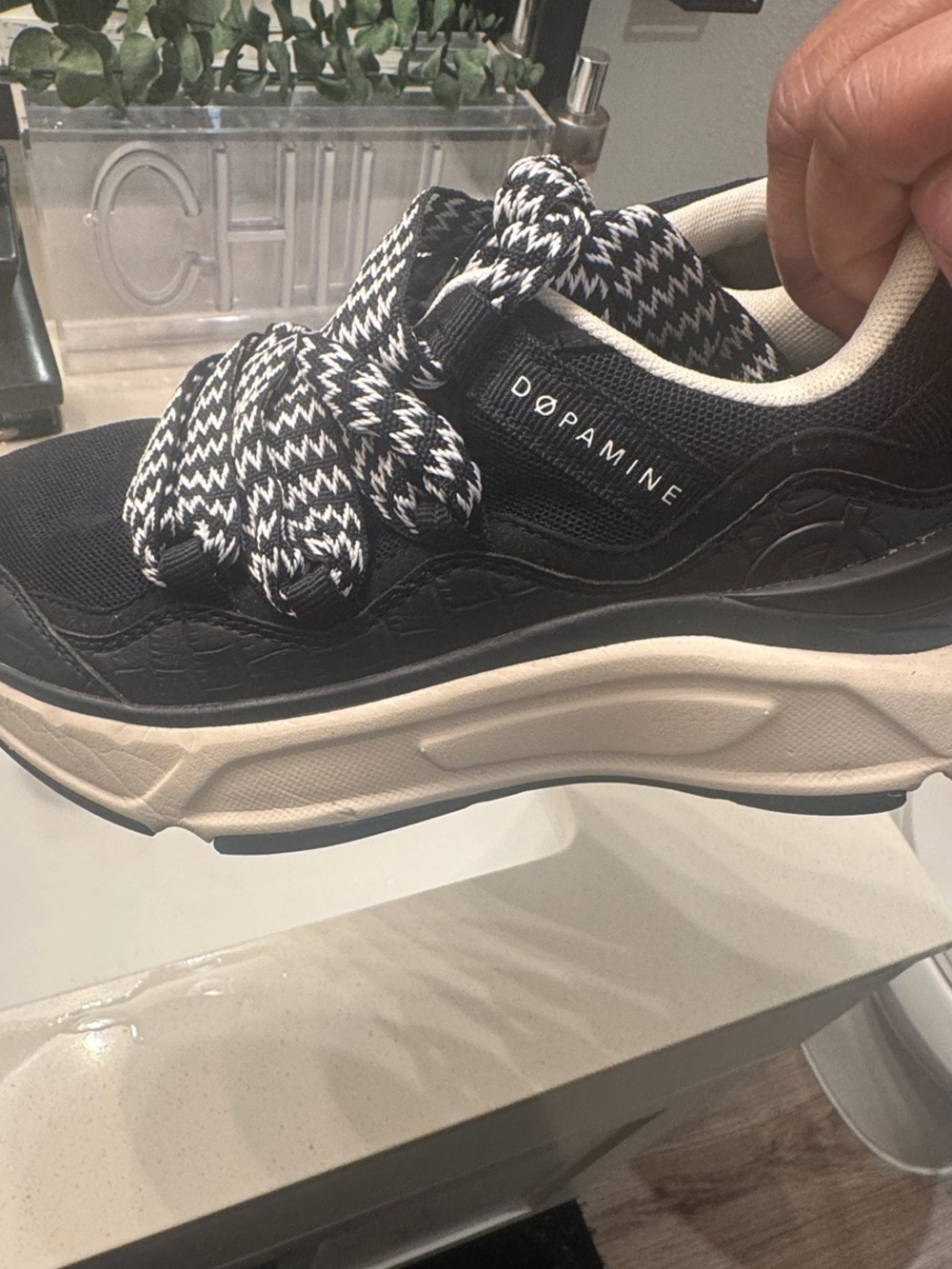 Women’s Black and Cream Chunky Lace-Up Sneaker